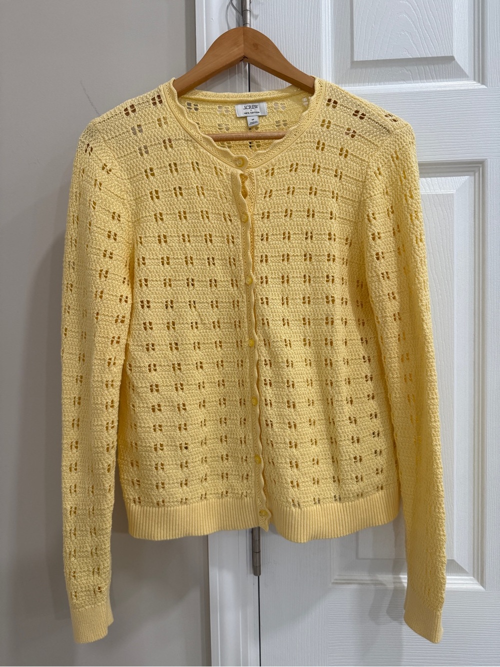 J. Crew Yellow Eyelet Knit Button-Front Cardigan